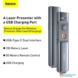 Baseus Orange Dot Rechargeable Wireless Presenter (Red Laser) Grey  (6M)